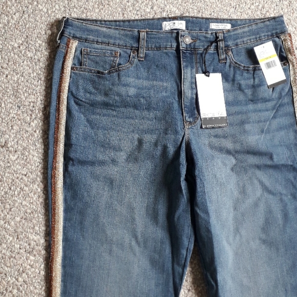 New Side Stripe High Waist Crop Kick Flare Jeans - Picture 8 of 9